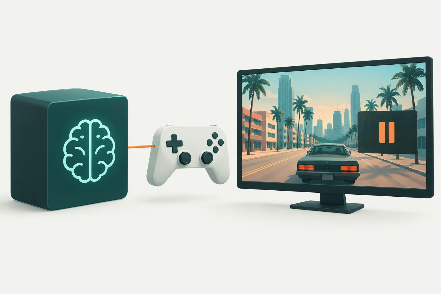 Концептуальная иллюстрация к обзору: Управление GTA: Vice City языковой моделью через экспериментальный плагин