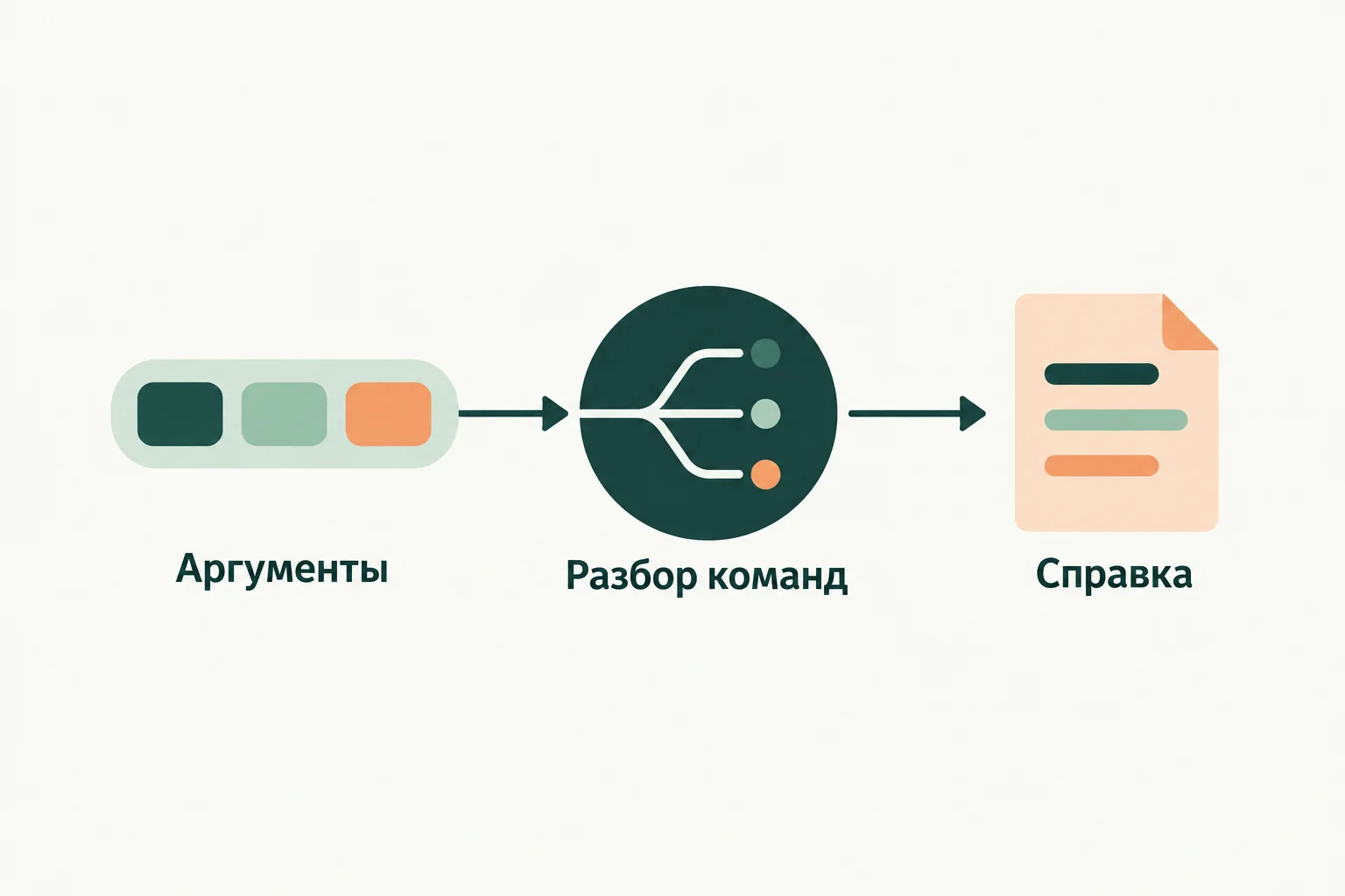 Концептуальная иллюстрация к обзору: Commander.js: разбор командной строки и справка из описания команд