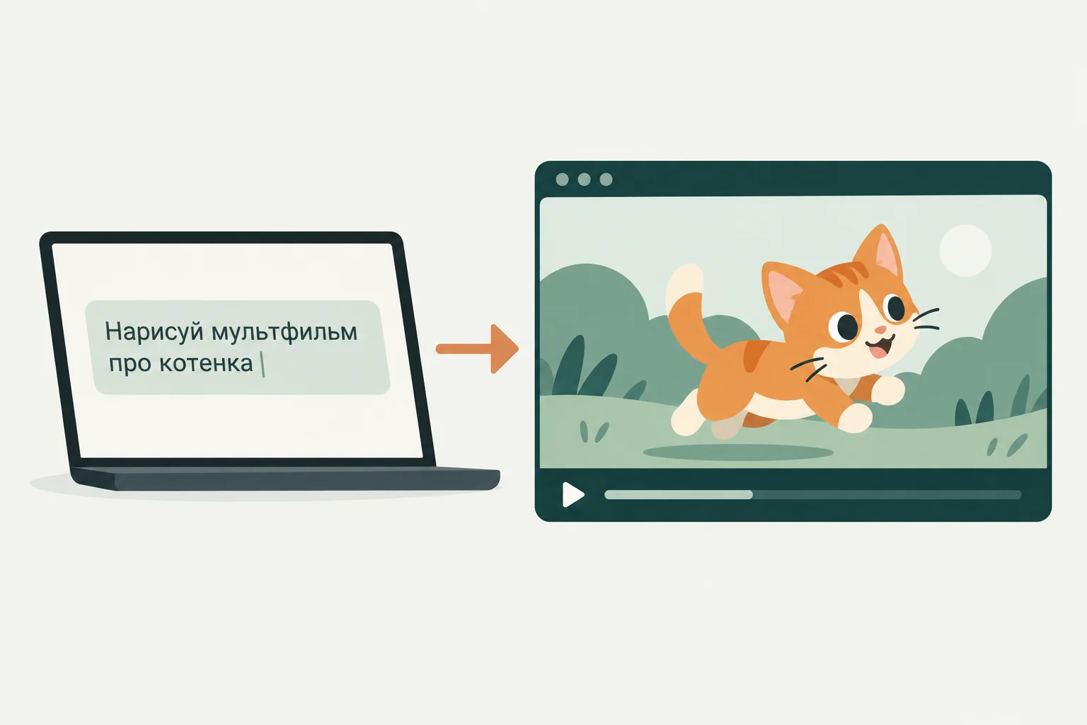 Концептуальная иллюстрация к обзору: Текстовый запрос в рисованную JavaScript/HTML-анимацию