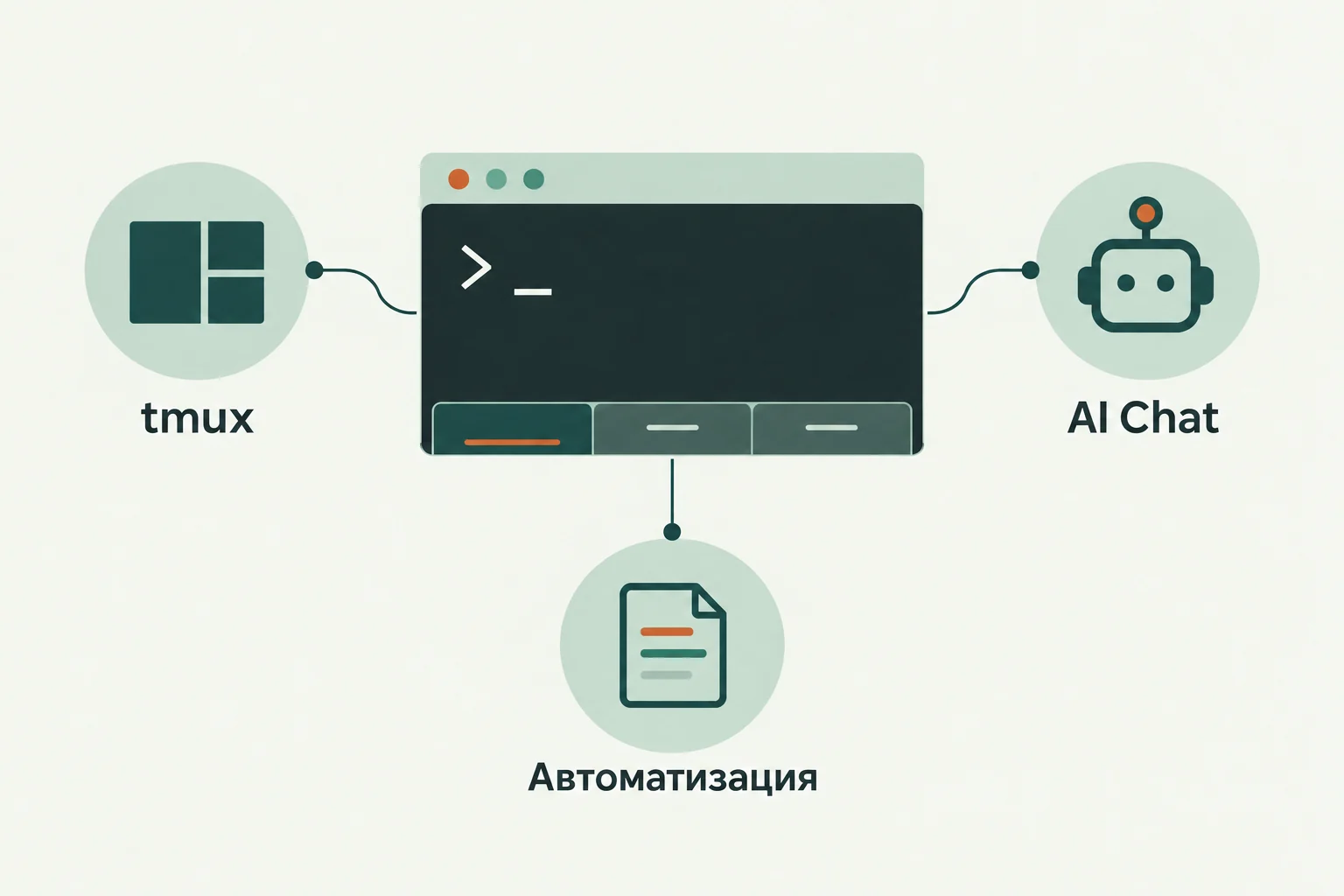 Концептуальная иллюстрация к обзору: iTerm2: терминальные сессии macOS с tmux, автоматизацией и контекстом